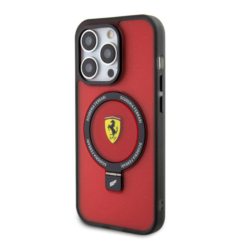 Apple iPhone 15 Pro Kılıf Ferrari M-safe Şarj Özellikli Standlı Buzlu Yüzey Dizayn Kapak - 10