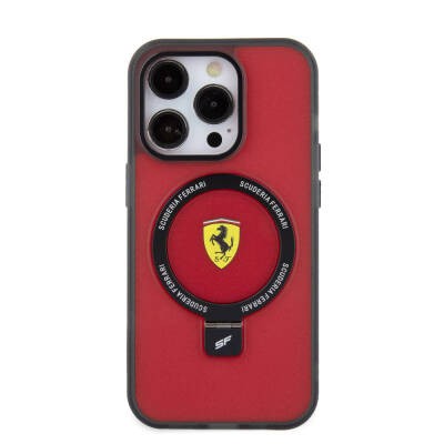 Apple iPhone 15 Pro Kılıf Ferrari M-safe Şarj Özellikli Standlı Buzlu Yüzey Dizayn Kapak - 11