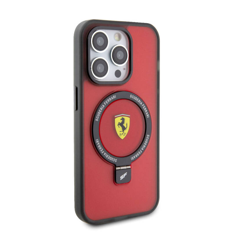 Apple iPhone 15 Pro Kılıf Ferrari M-safe Şarj Özellikli Standlı Buzlu Yüzey Dizayn Kapak - 12