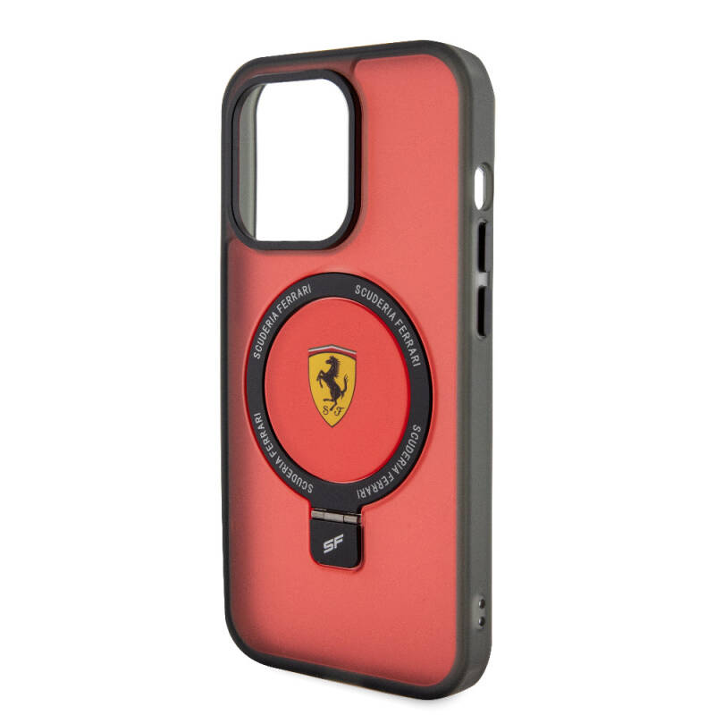 Apple iPhone 15 Pro Kılıf Ferrari M-safe Şarj Özellikli Standlı Buzlu Yüzey Dizayn Kapak - 14
