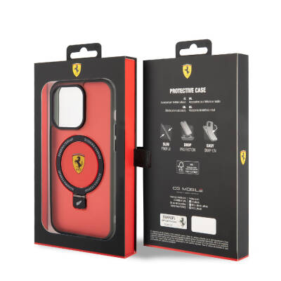 Apple iPhone 15 Pro Kılıf Ferrari M-safe Şarj Özellikli Standlı Buzlu Yüzey Dizayn Kapak - 16