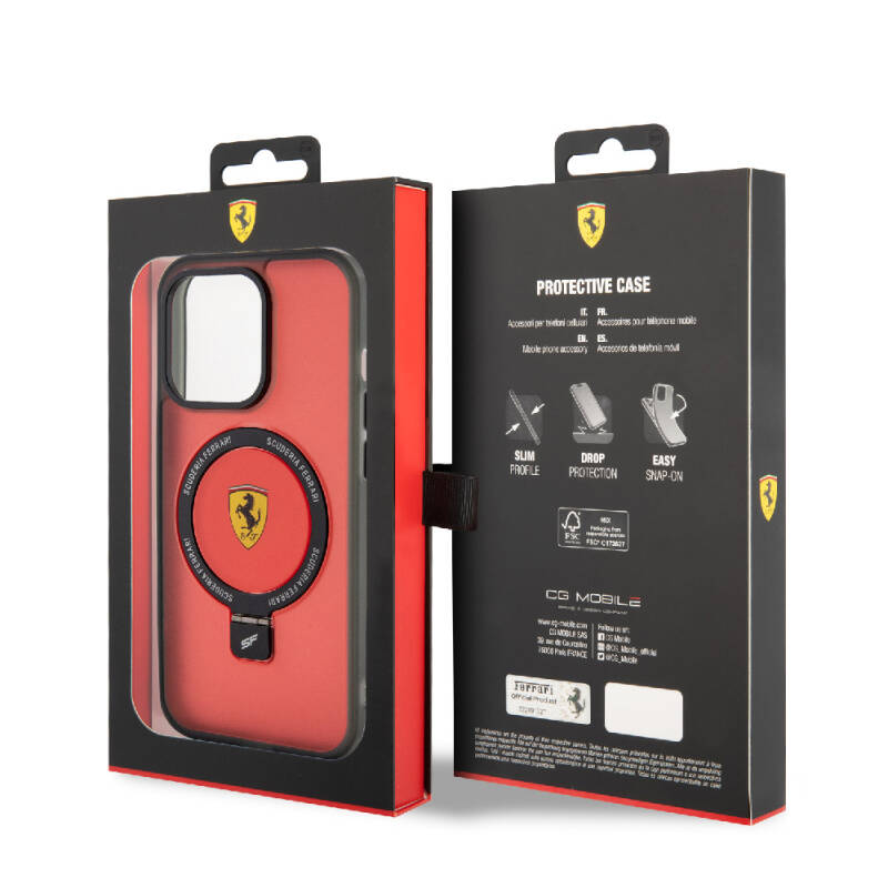 Apple iPhone 15 Pro Kılıf Ferrari M-safe Şarj Özellikli Standlı Buzlu Yüzey Dizayn Kapak - 16