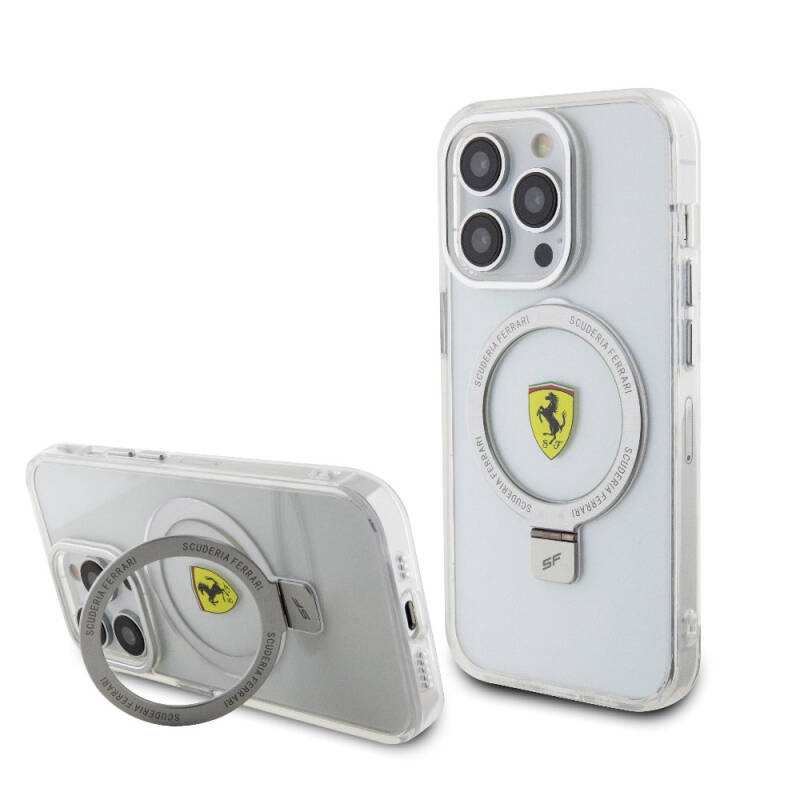 Apple iPhone 15 Pro Kılıf Ferrari M-safe Şarj Özellikli Standlı Buzlu Yüzey Dizayn Kapak - 20