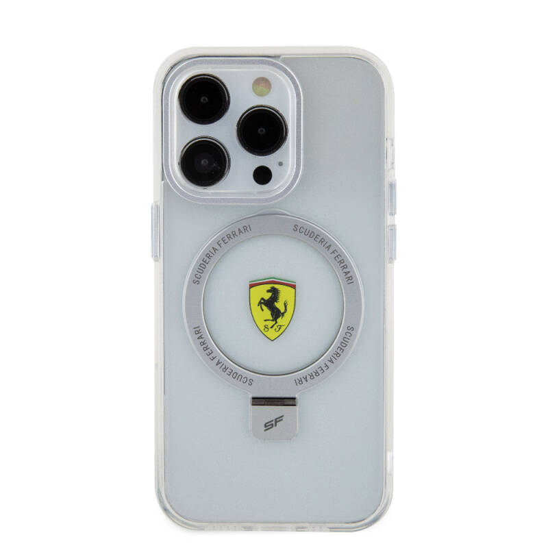 Apple iPhone 15 Pro Kılıf Ferrari M-safe Şarj Özellikli Standlı Buzlu Yüzey Dizayn Kapak - 22