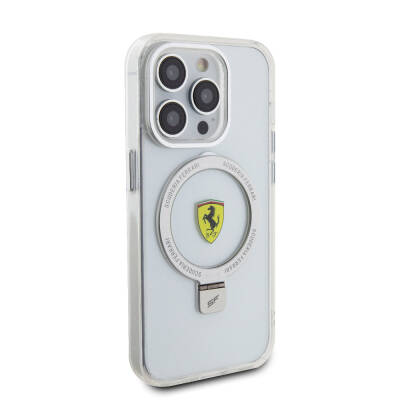Apple iPhone 15 Pro Kılıf Ferrari M-safe Şarj Özellikli Standlı Buzlu Yüzey Dizayn Kapak - 25