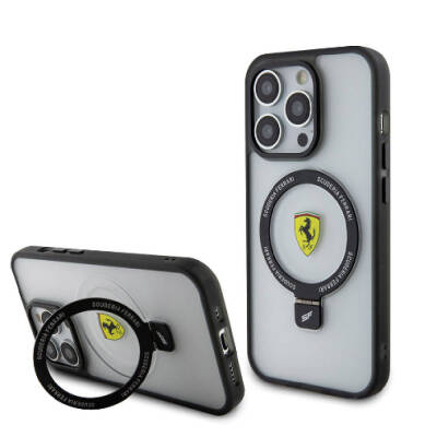 Apple iPhone 15 Pro Kılıf Ferrari M-safe Şarj Özellikli Standlı Buzlu Yüzey Dizayn Kapak - 17