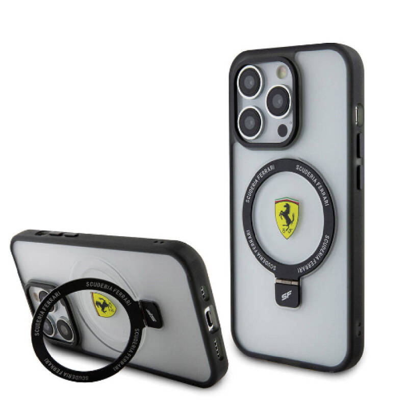 Apple iPhone 15 Pro Kılıf Ferrari M-safe Şarj Özellikli Standlı Buzlu Yüzey Dizayn Kapak - 17