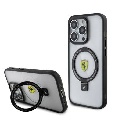 Apple iPhone 15 Pro Kılıf Ferrari M-safe Şarj Özellikli Standlı Buzlu Yüzey Dizayn Kapak - 18