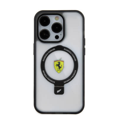Apple iPhone 15 Pro Kılıf Ferrari M-safe Şarj Özellikli Standlı Buzlu Yüzey Dizayn Kapak - 23