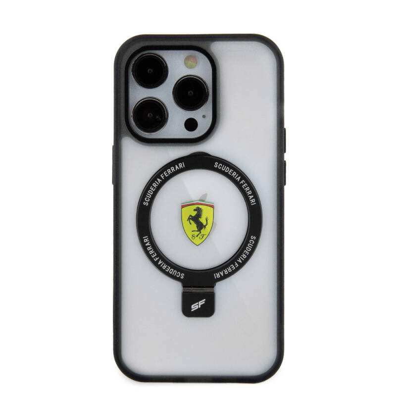 Apple iPhone 15 Pro Kılıf Ferrari M-safe Şarj Özellikli Standlı Buzlu Yüzey Dizayn Kapak - 23