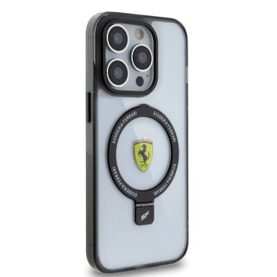 Apple iPhone 15 Pro Kılıf Ferrari M-safe Şarj Özellikli Standlı Buzlu Yüzey Dizayn Kapak - 24