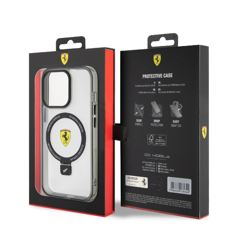 Apple iPhone 15 Pro Kılıf Ferrari M-safe Şarj Özellikli Standlı Buzlu Yüzey Dizayn Kapak - 33