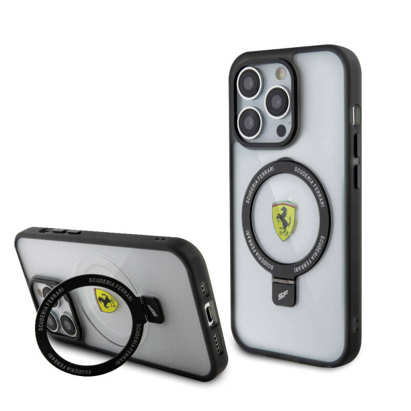 Apple iPhone 15 Pro Kılıf Ferrari M-safe Şarj Özellikli Standlı Buzlu Yüzey Dizayn Kapak - 1