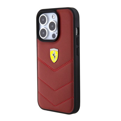 Apple iPhone 15 Pro Kılıf Ferrari Orjinal Lisanslı Deri Dikişli Arka Yüzey Metal Logo Tasarımlı Kapak - 4
