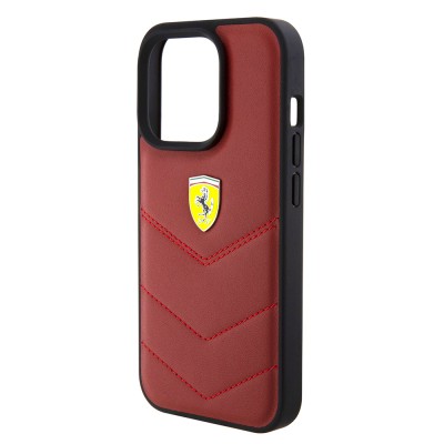 Apple iPhone 15 Pro Kılıf Ferrari Orjinal Lisanslı Deri Dikişli Arka Yüzey Metal Logo Tasarımlı Kapak - 7