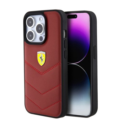 Apple iPhone 15 Pro Kılıf Ferrari Orjinal Lisanslı Deri Dikişli Arka Yüzey Metal Logo Tasarımlı Kapak - 3