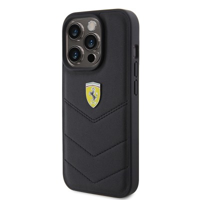 Apple iPhone 15 Pro Kılıf Ferrari Orjinal Lisanslı Deri Dikişli Arka Yüzey Metal Logo Tasarımlı Kapak - 11