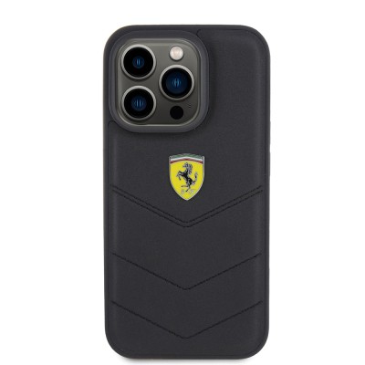 Apple iPhone 15 Pro Kılıf Ferrari Orjinal Lisanslı Deri Dikişli Arka Yüzey Metal Logo Tasarımlı Kapak - 12