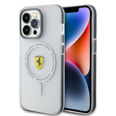 Apple iPhone 15 Pro Kılıf Ferrari Orjinal Lisanslı M-safe Şarj Özellikli Kontrast Bumper SF Ring Kapak - Ferrari