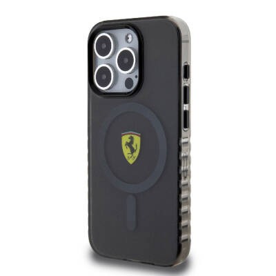Apple iPhone 15 Pro Kılıf Ferrari Orjinal Lisanslı M-safe Şarj Özellikli Tırtıklı Kenar Tasarımlı Ortalanmış Logo Kapak - 3