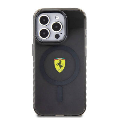 Apple iPhone 15 Pro Kılıf Ferrari Orjinal Lisanslı M-safe Şarj Özellikli Tırtıklı Kenar Tasarımlı Ortalanmış Logo Kapak - 4