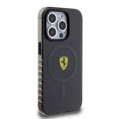 Apple iPhone 15 Pro Kılıf Ferrari Orjinal Lisanslı M-safe Şarj Özellikli Tırtıklı Kenar Tasarımlı Ortalanmış Logo Kapak - 5