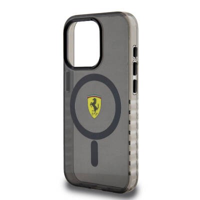 Apple iPhone 15 Pro Kılıf Ferrari Orjinal Lisanslı M-safe Şarj Özellikli Tırtıklı Kenar Tasarımlı Ortalanmış Logo Kapak - 7