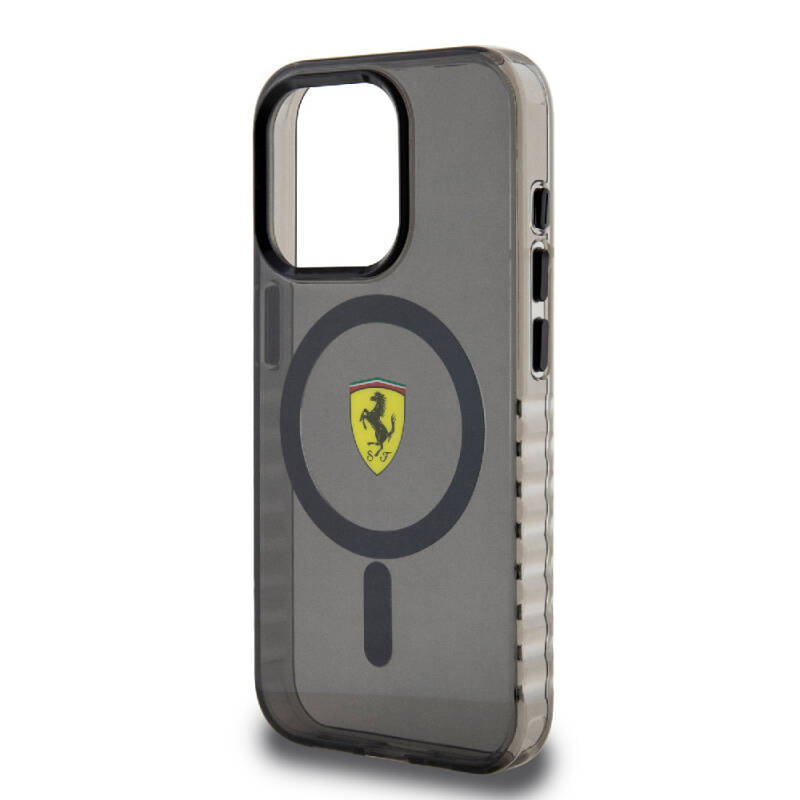 Apple iPhone 15 Pro Kılıf Ferrari Orjinal Lisanslı M-safe Şarj Özellikli Tırtıklı Kenar Tasarımlı Ortalanmış Logo Kapak - 7