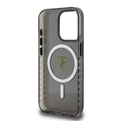 Apple iPhone 15 Pro Kılıf Ferrari Orjinal Lisanslı M-safe Şarj Özellikli Tırtıklı Kenar Tasarımlı Ortalanmış Logo Kapak - 8