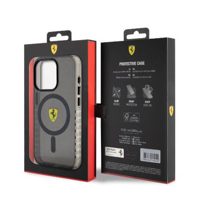 Apple iPhone 15 Pro Kılıf Ferrari Orjinal Lisanslı M-safe Şarj Özellikli Tırtıklı Kenar Tasarımlı Ortalanmış Logo Kapak - 9