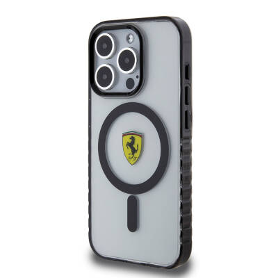 Apple iPhone 15 Pro Kılıf Ferrari Orjinal Lisanslı M-safe Şarj Özellikli Tırtıklı Kenar Tasarımlı Ortalanmış Logo Kapak - 11