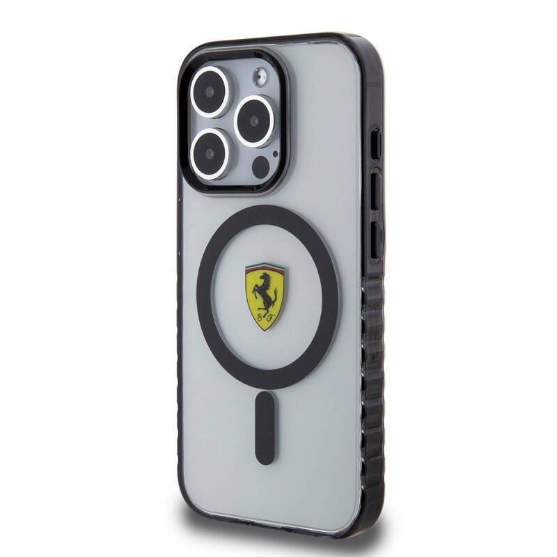 Apple iPhone 15 Pro Kılıf Ferrari Orjinal Lisanslı M-safe Şarj Özellikli Tırtıklı Kenar Tasarımlı Ortalanmış Logo Kapak - 11