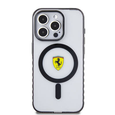 Apple iPhone 15 Pro Kılıf Ferrari Orjinal Lisanslı M-safe Şarj Özellikli Tırtıklı Kenar Tasarımlı Ortalanmış Logo Kapak - 12