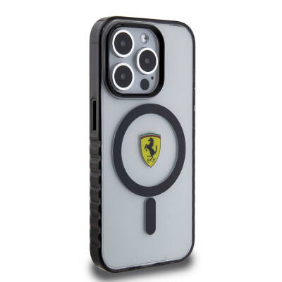 Apple iPhone 15 Pro Kılıf Ferrari Orjinal Lisanslı M-safe Şarj Özellikli Tırtıklı Kenar Tasarımlı Ortalanmış Logo Kapak - 13