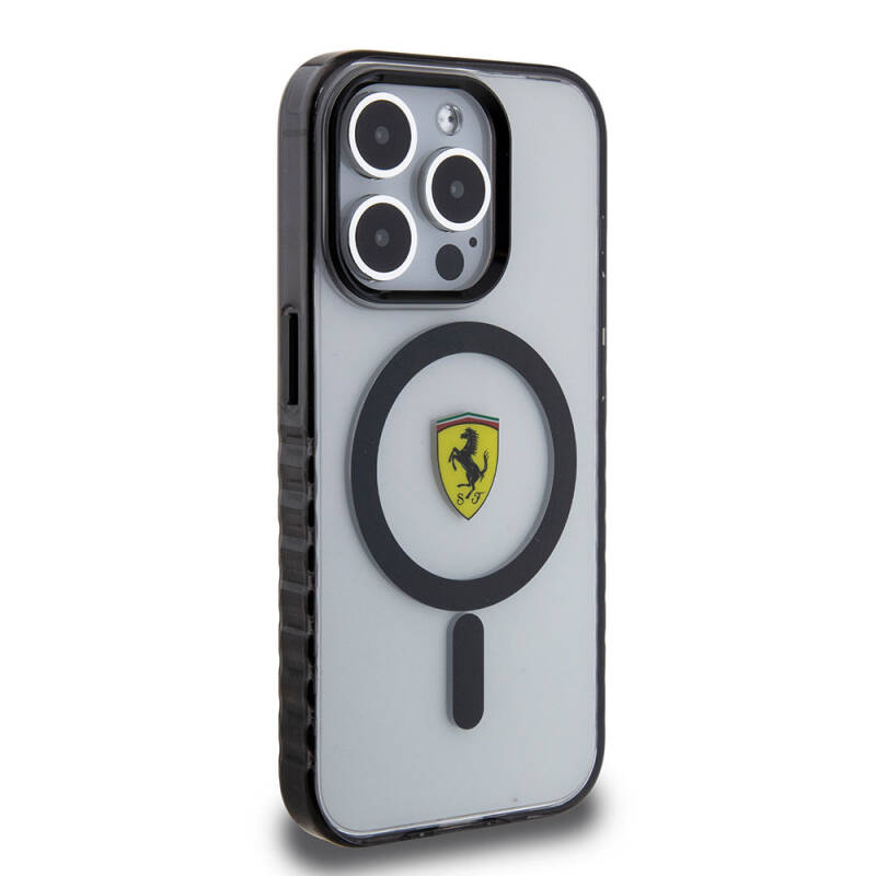 Apple iPhone 15 Pro Kılıf Ferrari Orjinal Lisanslı M-safe Şarj Özellikli Tırtıklı Kenar Tasarımlı Ortalanmış Logo Kapak - 13