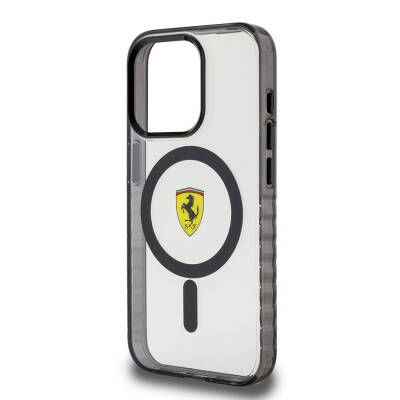 Apple iPhone 15 Pro Kılıf Ferrari Orjinal Lisanslı M-safe Şarj Özellikli Tırtıklı Kenar Tasarımlı Ortalanmış Logo Kapak - 15