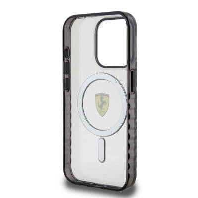 Apple iPhone 15 Pro Kılıf Ferrari Orjinal Lisanslı M-safe Şarj Özellikli Tırtıklı Kenar Tasarımlı Ortalanmış Logo Kapak - 16