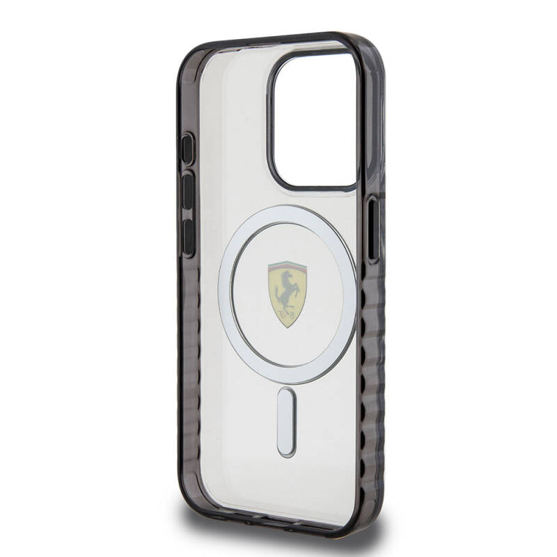 Apple iPhone 15 Pro Kılıf Ferrari Orjinal Lisanslı M-safe Şarj Özellikli Tırtıklı Kenar Tasarımlı Ortalanmış Logo Kapak - 16