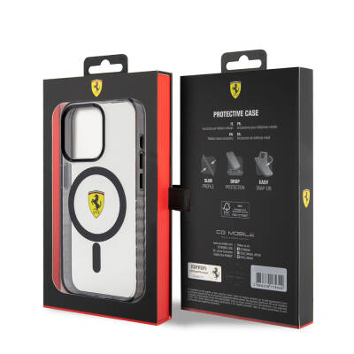 Apple iPhone 15 Pro Kılıf Ferrari Orjinal Lisanslı M-safe Şarj Özellikli Tırtıklı Kenar Tasarımlı Ortalanmış Logo Kapak - 17