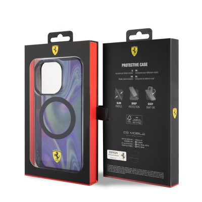 Apple iPhone 15 Pro Kılıf Ferrari Orjinal Lisanslı M-safe Şarj Özellikli Transparan Renk Geçişli Iridescent Kapak - 9