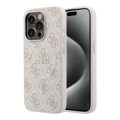 Apple iPhone 15 Pro Kılıf Guess Orjinal Lisanslı M-safe Kabartmalı 4G Desenli Yazı Logolu Kapak - Guess