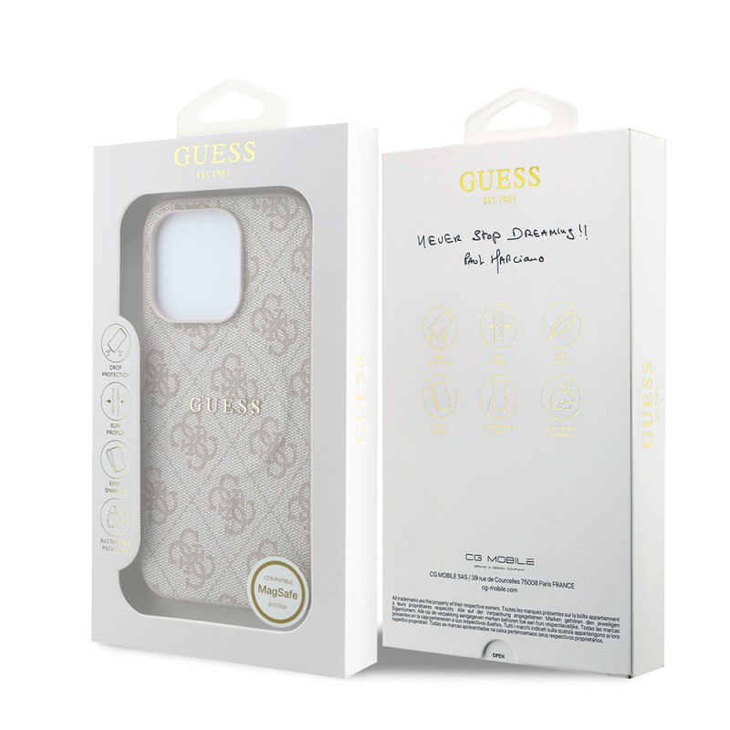 Apple iPhone 15 Pro Kılıf Guess Orjinal Lisanslı M-safe Kabartmalı 4G Desenli Yazı Logolu Kapak - 15