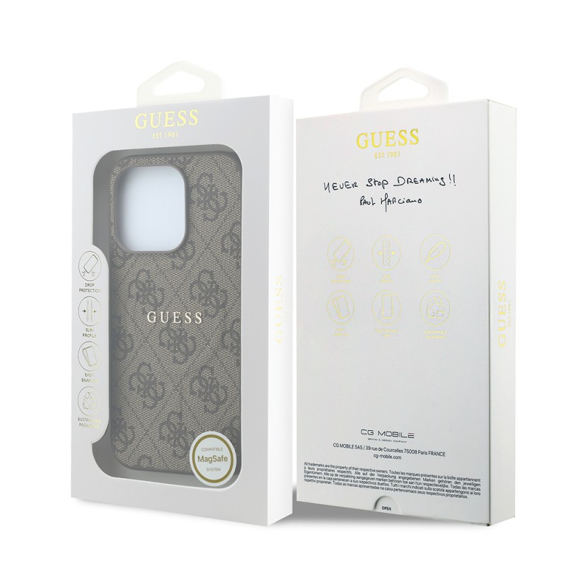 Apple iPhone 15 Pro Kılıf Guess Orjinal Lisanslı M-safe Kabartmalı 4G Desenli Yazı Logolu Kapak - 16