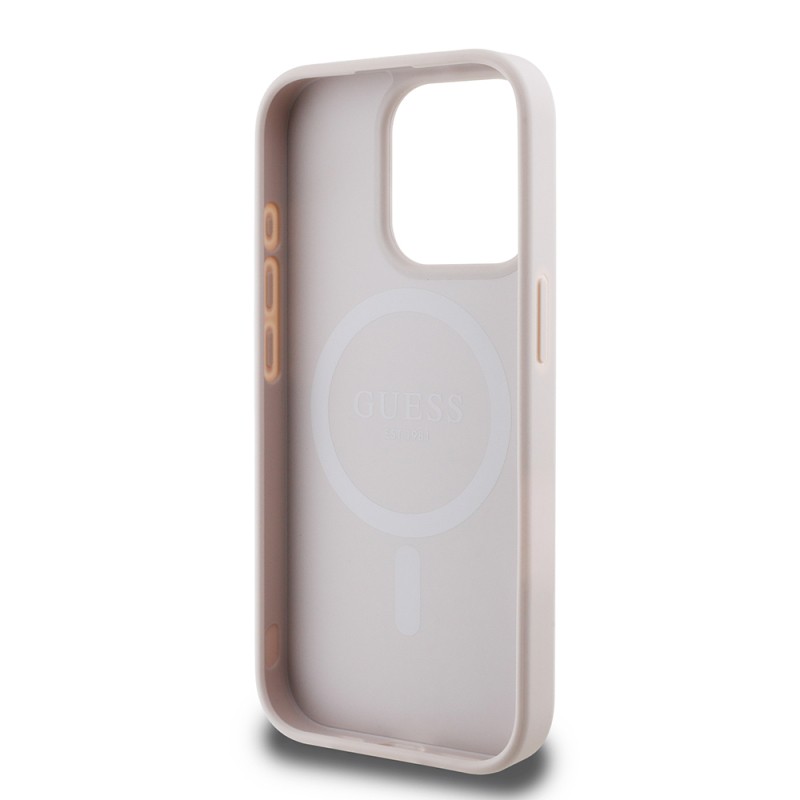 Apple iPhone 15 Pro Kılıf Guess Orjinal Lisanslı M-safe Şarj Özellikli 4G Desen Yazı Logolu Kapak - 17