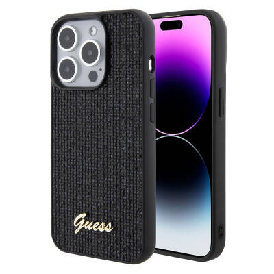 Apple iPhone 15 Pro Kılıf Guess Orjinal Lisanslı Yazı Logolu Disco Script Metal Kapak - Guess