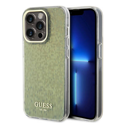 Apple iPhone 15 Pro Kılıf Guess Orjinal Lisanslı Yazı Logolu Mirror Disco Kapak - Guess