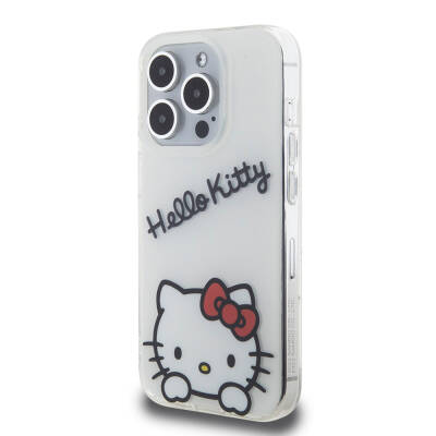 Apple iPhone 15 Pro Kılıf Hello Kitty Orjinal Lisanslı Askılı Yazı ve İkonik Logolu Daydreaming Kapak - Hello Kitty