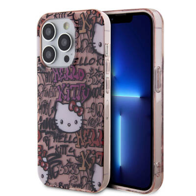 Apple iPhone 15 Pro Kılıf Hello Kitty Orjinal Lisanslı İkonik Logolu Etiket Graffiti Kapak - Hello Kitty