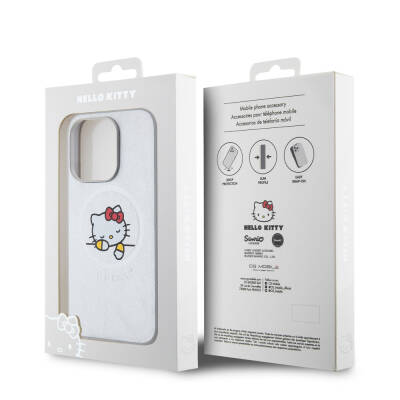 Apple iPhone 15 Pro Kılıf Hello Kitty Orjinal Lisanslı M-safe Şarj Özellikli Baskı Logolu Uyuyan Kitty Deri Kapak - 16