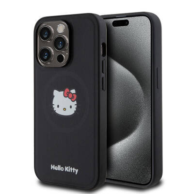 Apple iPhone 15 Pro Kılıf Hello Kitty Orjinal Lisanslı M-safe Şarj Özellikli Kitty Head Deri Kapak - 10